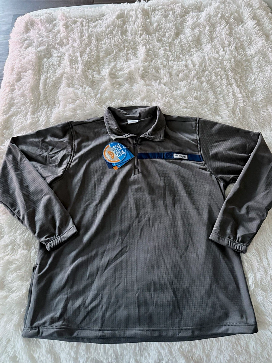 Polo Columbia PFG Omni-Shade para hombre XL gris 1/4 cremallera protección UV manga larga