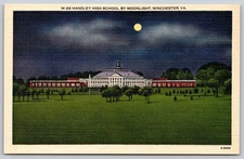 Vintage Handley High School Moonlight Postcard Winchester VA Linen AA9