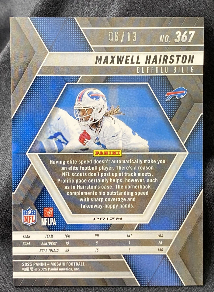 Panini Mosaic #367 Maxwell Hairston 2025/13 pies Green Spectris Prizm Rookie casi nuevo Foto 2 de 4