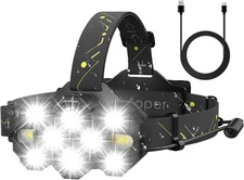 Victoper Headlamp Rechargeable, High Lumen Bright 10 LEDs Head Lamp, Black