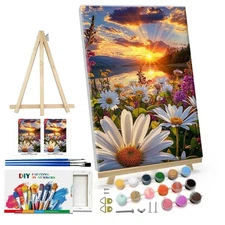 ATDMS Paint by Numbers Kit for Adults with Frame 8x12 inches, Seaside Flowers 