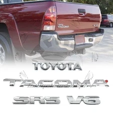 4x Emblem Kit For Tacoma 2005-2015 Tailgate V6 SR5 Gloss Silver Rear Trunk Badge