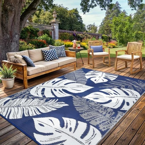 8x10FT Indoor Outdoor Rug Waterproof Plastic Tropical Leaves Patio Carpet RV Mat