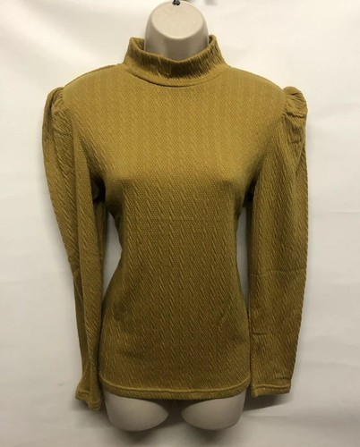 B.Young Mustard Yellow Knitted Puff Shoulder Top Blouse Turtle Neck Large - Picture 10 of 10