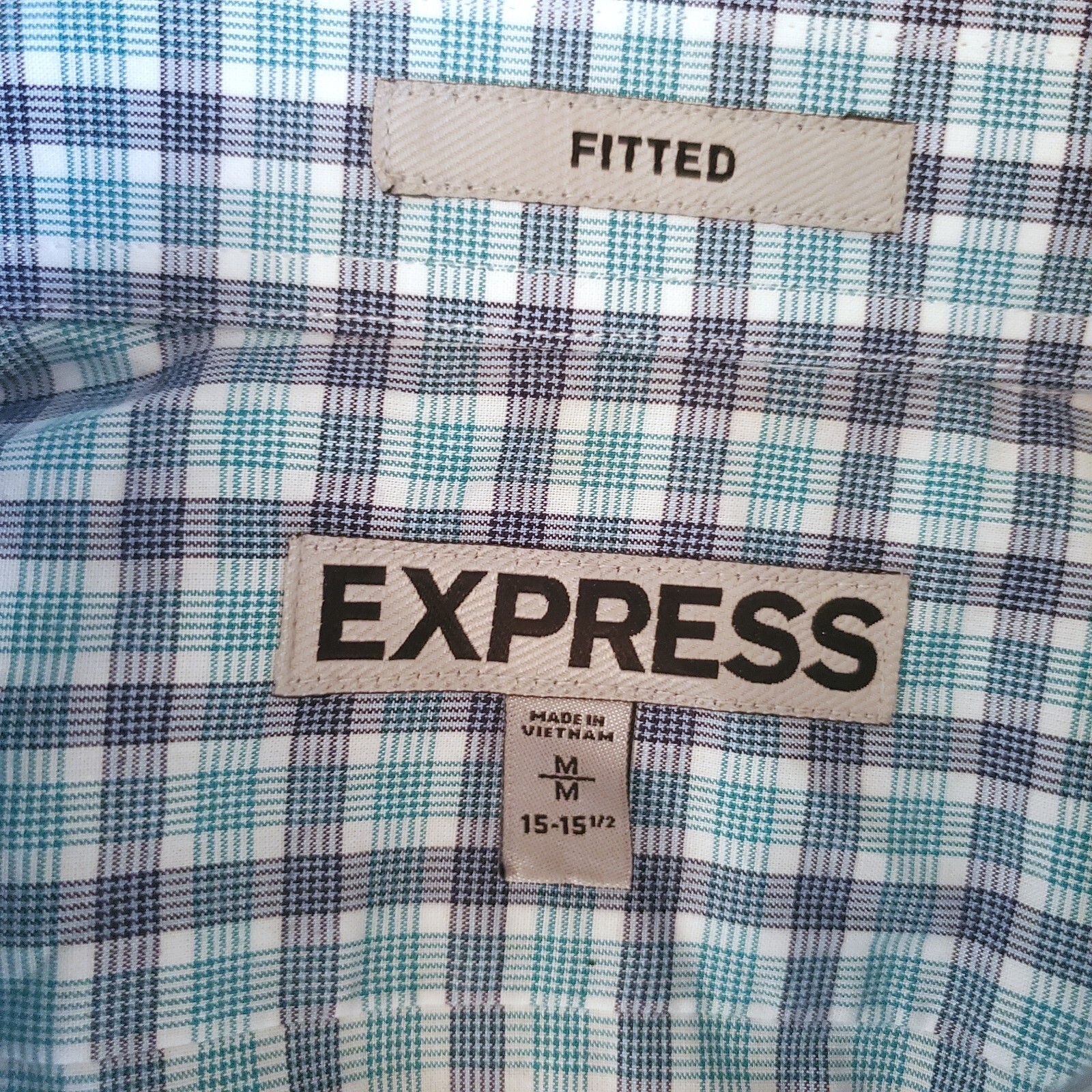 Express Fitted Blue Checkered Button Down Shirt M… - image 2