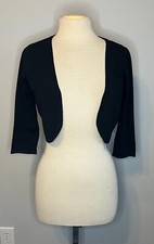 Womens 3/4 Sleeve Bolero Cardigan Sweater Open Front Knit Cropped Black Medium