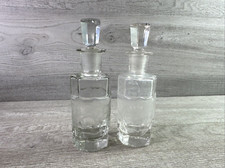 Lot Of 2 Vintage Tetlows Perfumery Bottles Decanter Clear Glass Etched