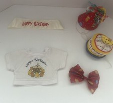 Build a Bear Birthday Accessories Lot Red Shirt Hat Bow Cake Sash Teddy READ