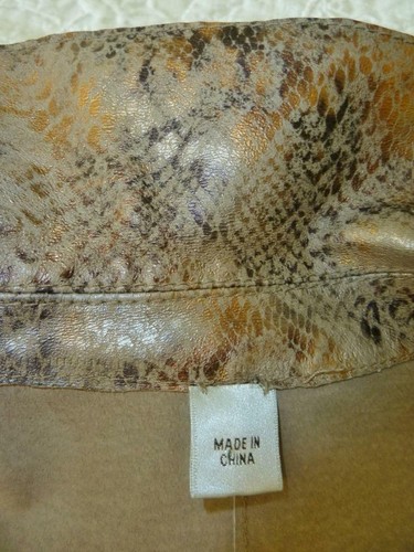 CHICOS Reversible Tan Suede & Fall Metallic Snakeskin Leather Jacket Coat~1~S/M - Picture 5 of 12