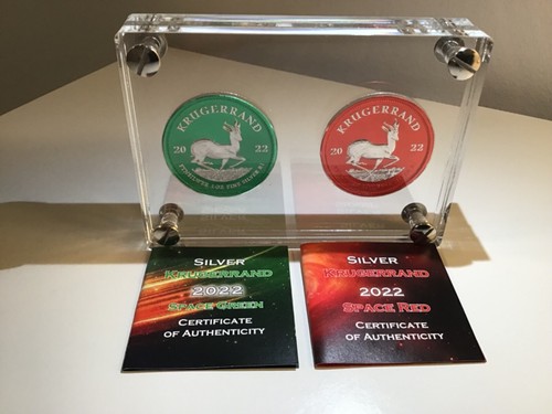 2 x 1 oz Silber Krügerrand 2022 im Acryl Aufsteller Set Red & Green Space - Bild 12 von 15
