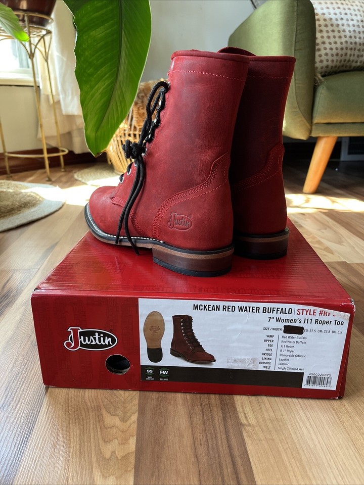 Justin Mckean Red Roper Toe Boots | eBay