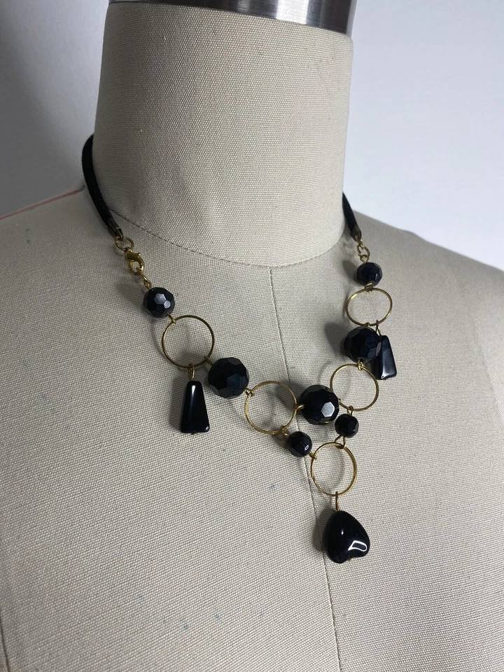 Colar Gargantilha Colar Banhado a Ouro Rosa Preto Anéis Corda Círculo Joia Mulher - Imagem 2 de 4