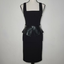 ALICE + OLIVIA Black Lamb Leather Peplum Maddy Midi Sheath Dress NWT $495 Size 0