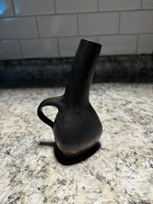 Vintage Black And Brown Vase Pitcher with Handle Marked P-LB Off Center Unique