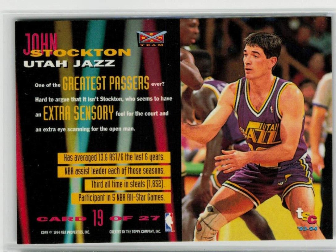 John Stockton 1993-94 Topps Stadium Club BEAM TEAM Insert John Stockton 1993-94 Topps Stadium Club BEAM TEAM Insert
