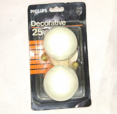 2 Bulbs Philips Globular Decorative 25 Watt  White Candelabra Base (small base)