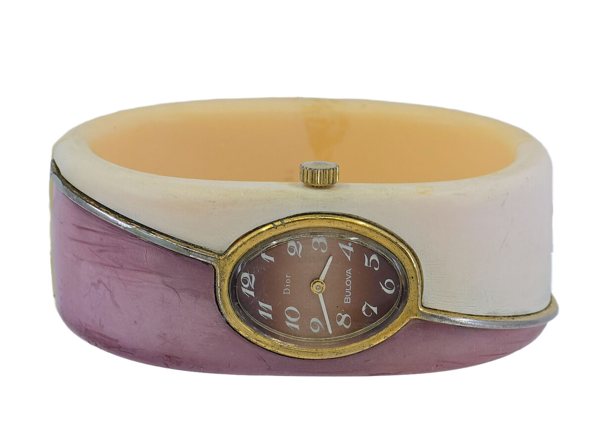 RARE CHRISTIAN DIOR WATCH by BULOVA BAKELITE HINGED BANGLE RARE CHRISTIAN DIOR WATCH by BULOVA BAKELITE HINGED BANGLE