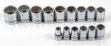 Vintage Indestro Super Brand - 1/2 Drive 15 Piece 12 Point SAE Socket Set