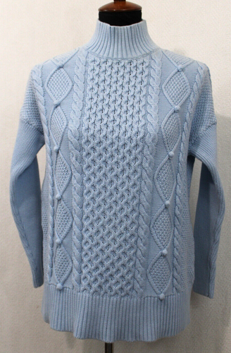 J Crew Sz XS Light Blue Cable Knit Heavy Cotton Pullover Sweater Mock Neck - Picture 1 of 6