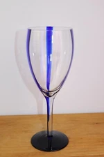 Pier 1  Vertical Blue Stripe Hand Blown Large Water Iced Tea Glass (es) 