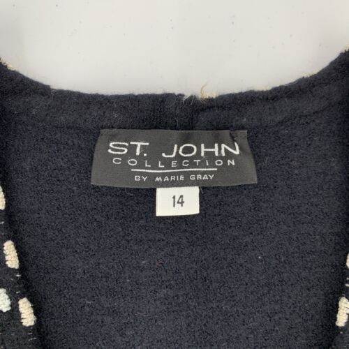 Suéter cárdigan tejido negro colección St. John con detalle de borde talla 14 *pequeño defecto* - Imagen 3 de 12