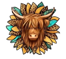Sublimation Print Highland Sunflower Cow Ready to Press Heat Transfer