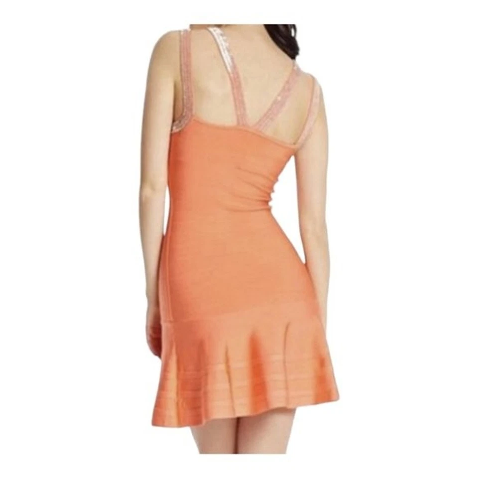 MARCIANO Coral Bodycon Bandage Mini Cocktail Party Dress Flared Hem Size XS - Image 2 of 4
