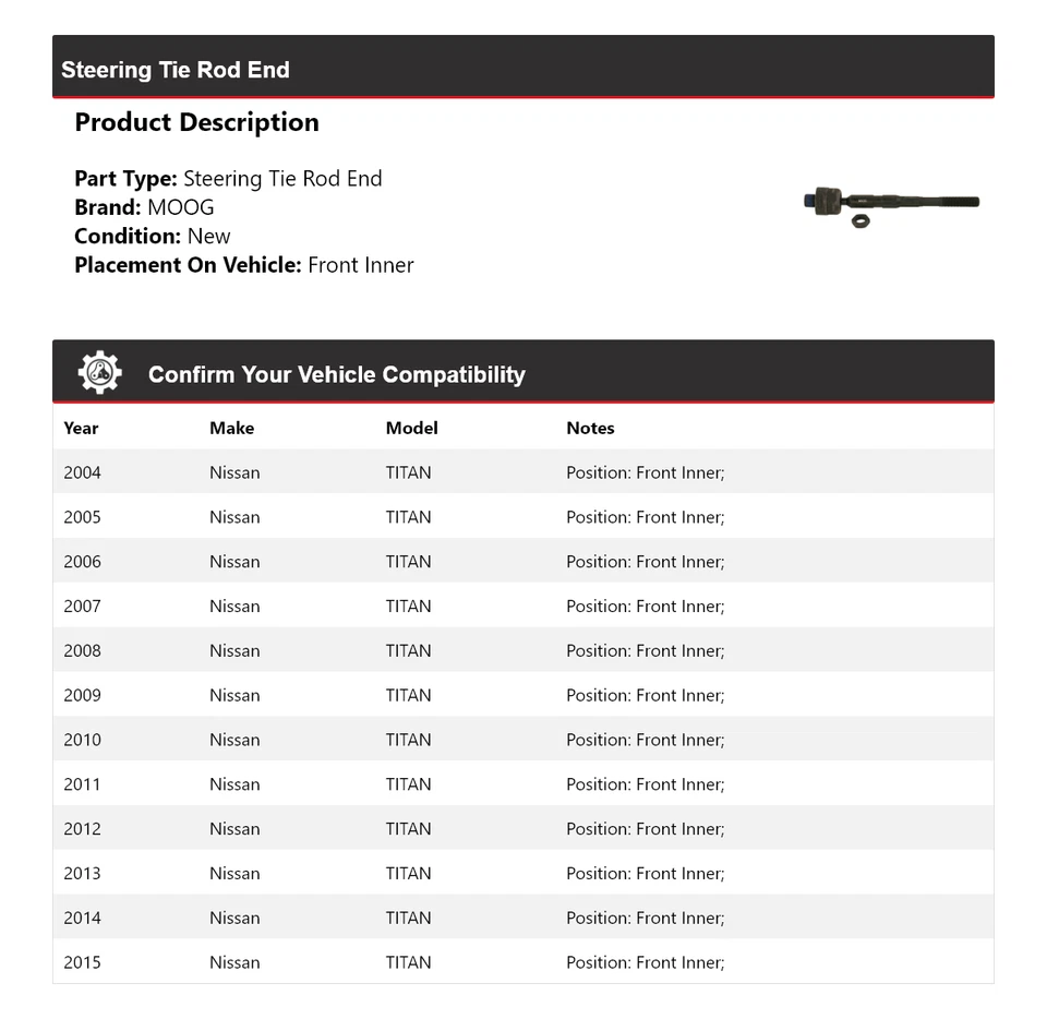 Передний внутренний конец рулевого троса для Nissan TITAN 2004 2005 2006 2004-2015 годов выпуска - Изображение 2 из 4
