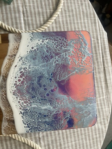 XL Holographic Ocean Waves Charcuterie Board Serving Board Seascape Acacia Wood - Picture 9 of 10