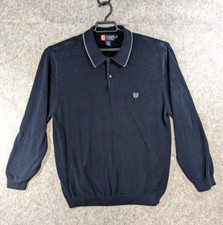 Chaps Sweater Mens Large Navy Blue Knit Pullover 1/4 Button Long Sleeve Logo