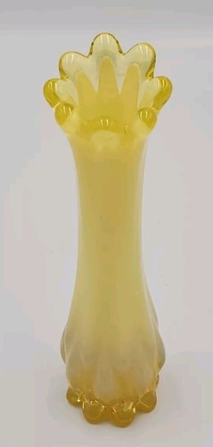 Fostoria Heirloom Yellow Opalescent Uranium Vaseline Glass Swung Vase 6” T - Picture 3 of 9