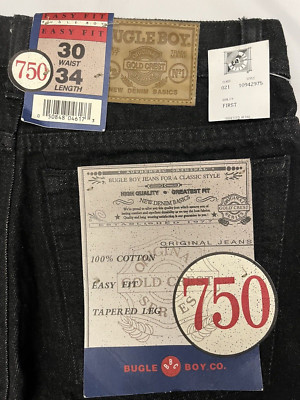 Vintage 90's Bugle Boy 750 Easy Fit Denim Black Jeans 30x34/ 29x33.5 NWT Tapered