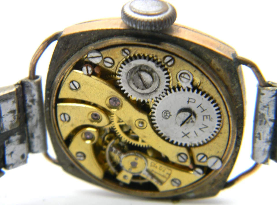 CJ men Vintage Phenix Military Manual Wind Art Deco Old Sub Tank Watch parts lot - Image 3 of 4