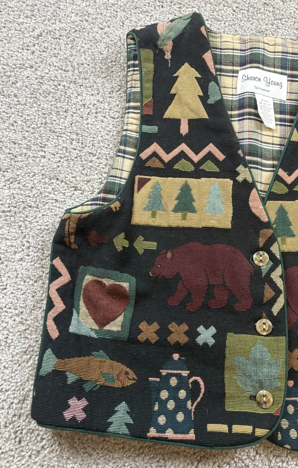 Vintage Sharon Young Womens Vest Small Wildlife Cabin Cottagecore Made In USA - Image 4 of 4