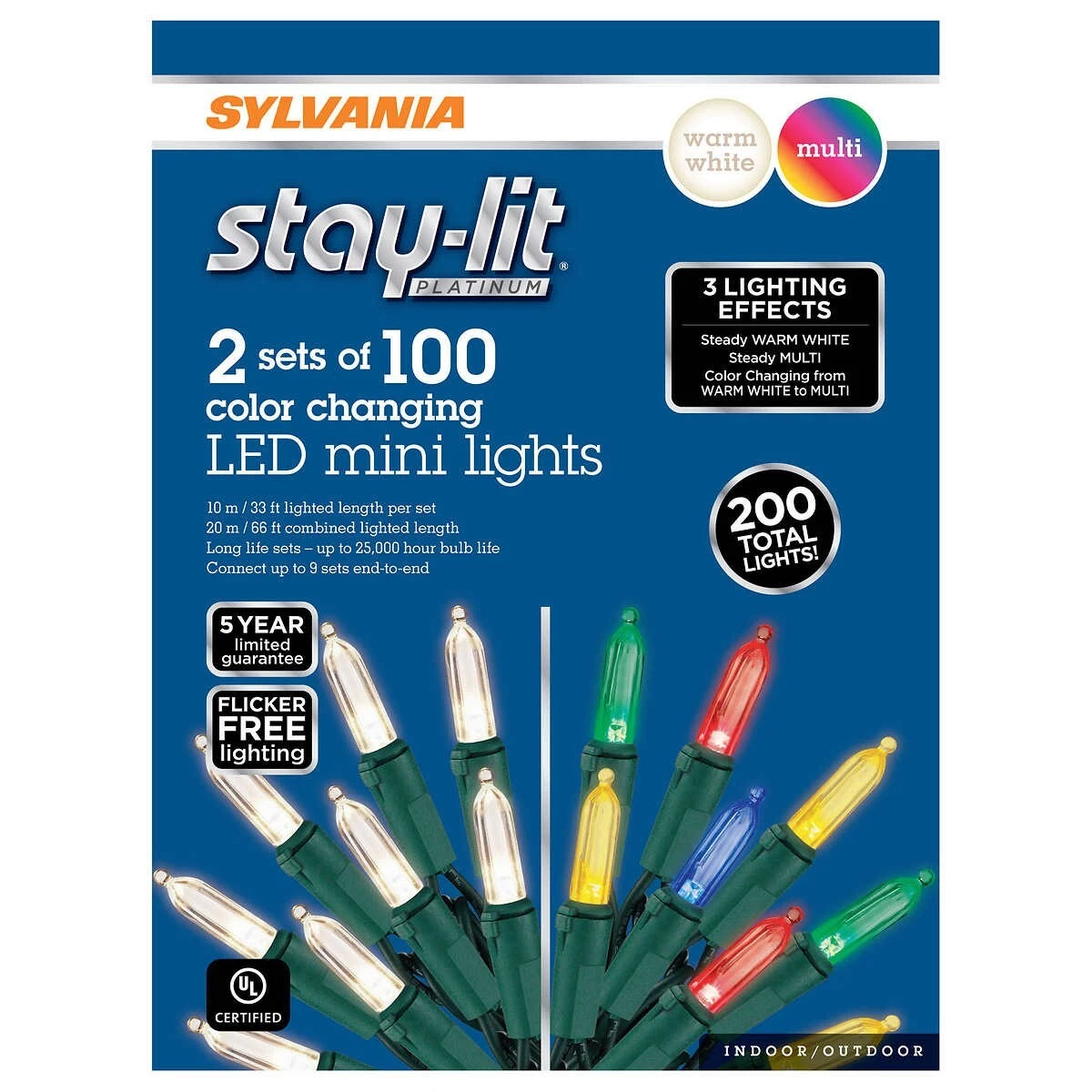 Sylvania Stay Lit Platinum 200 LED Mini Lights Color Changing In Outdoor