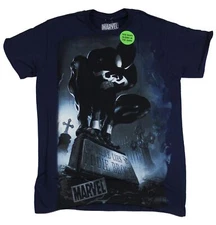 Spider-man DC Adult New T-Shirt - Black Spidey Atop Grave