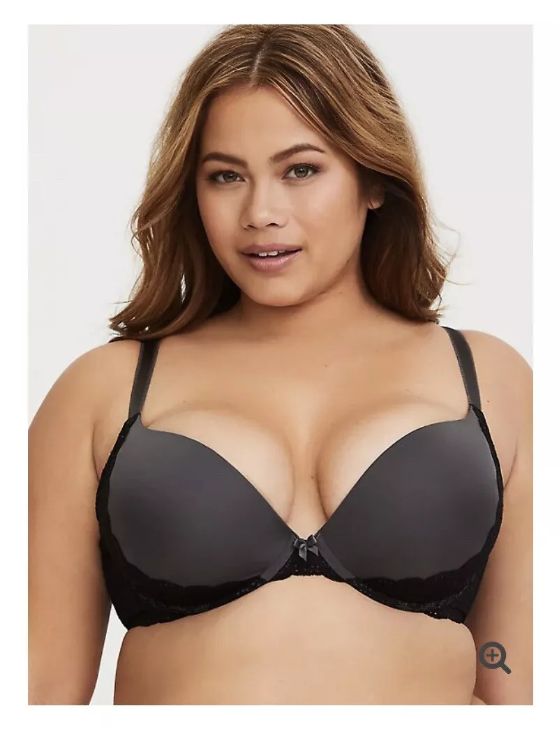 NWT TORRID Dark GRAY Microfiber & Black LACE PUSH UP Plunge BRA