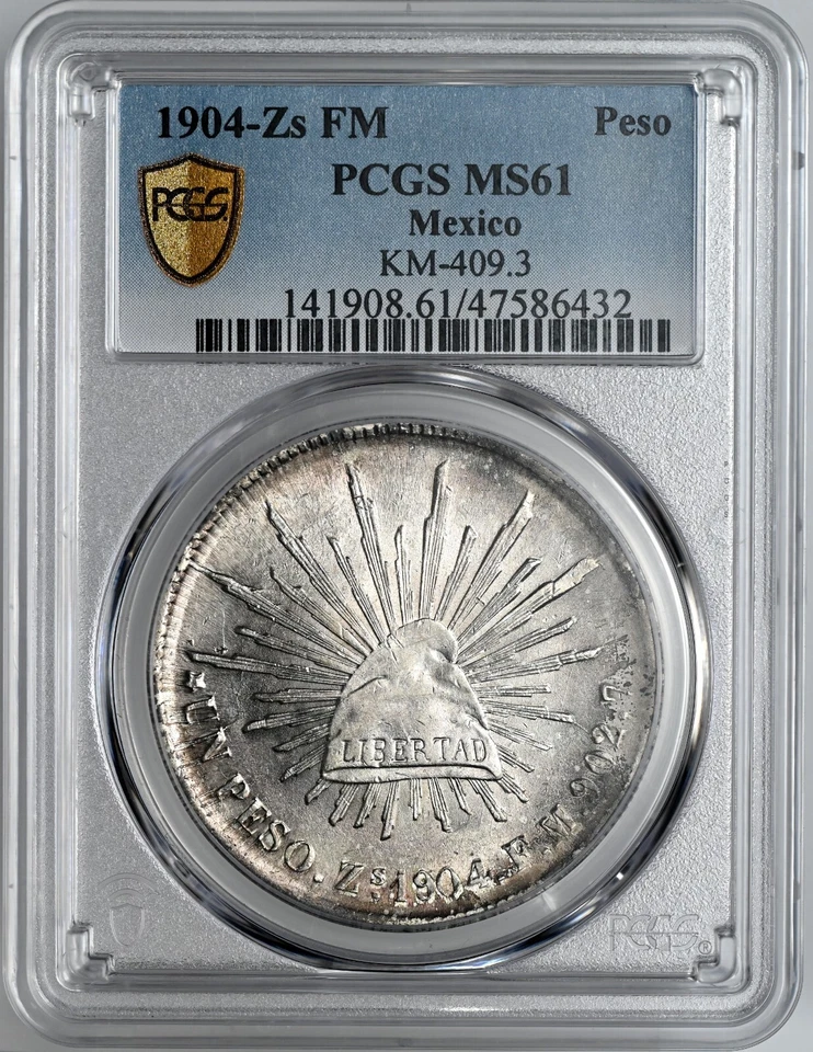 1904 Zs FM PESO MÉXICO KM#409.3 PCGS MS61 #47586429 ¡COMO NUEVO ESTADO RECIÉN GRADUADO! Foto 4 de 4