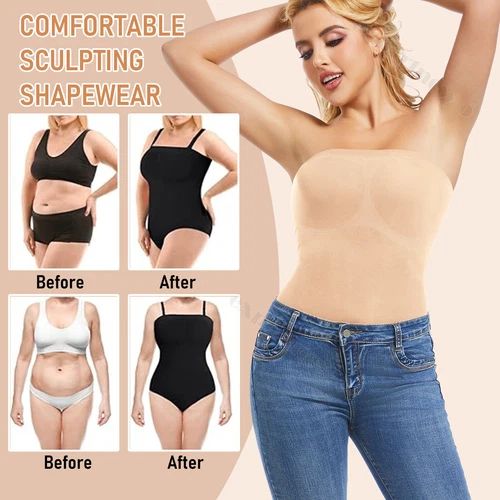 Trägerloser Damen Body Shapewear Bauchkontrolle Body Shaper Rückenfrei Jumpsuit - Bild 8 von 35
