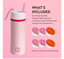 Paris Hilton x Vitapod 22oz Pearlescent Water Bottle & 6 Drink Mix Pod Hot Pink