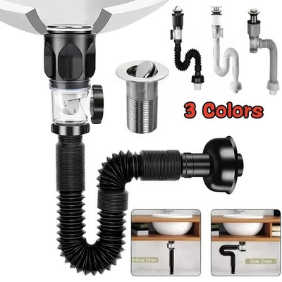 #ad Black Universal Sink Drain Pipe Set Retractable Deodorant Sewer Drainage Water $15.95