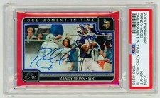 Randy Moss 2024 Panini One Moment In Time Red Signature Auto /99 PSA 8 Vikings