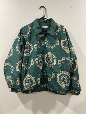 Vintage Slade Green &  Gold Geometric Pattern Full Zip Windbreaker jacket