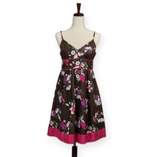 GUESS Silk Fit and Flare Sundress Vintage Y2K Brown Pink Floral Size 9