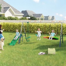 Qaba 5-in-1 Kids Swing Set for Backyard with Slide, 770lbs Capacity, Mixed