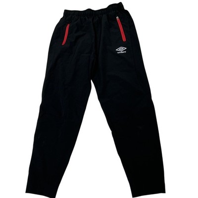 Umbro Track Pants Mens Medium 27x22 Black Soccer Elastic Waist Zip Pockets
