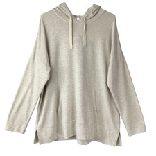 J. Jill Oatmeal Heathered Hoodie Size L Pullover Pockets Long Sleeve Side Slit