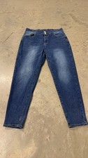High Waist Blue Tapered Leg Jeans with Triple Button Closure