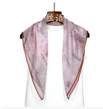 100 Mulberry Silk Shawl Pink house Print Neckerchief Scarf 65X65cm Bandanna wrap