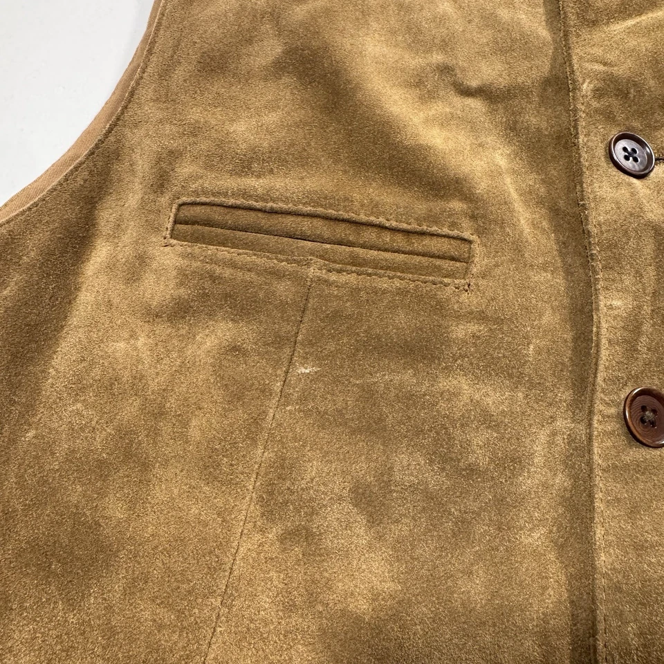 Vintage 90s Banana Republic L Genuine Leather Vest Suede Western Cowboy Utility - Image 3 of 4